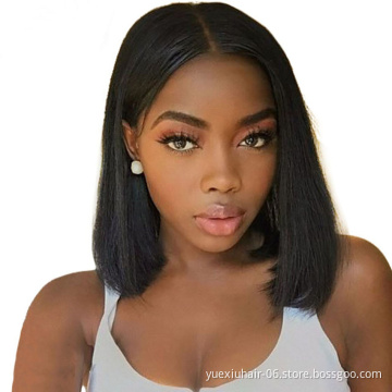 Wholesale Virgin Cuticle Aligned 100% Remy  Brazilian Human Hair Straight Lace Closure Front Bob Wigs vendor for Black Women